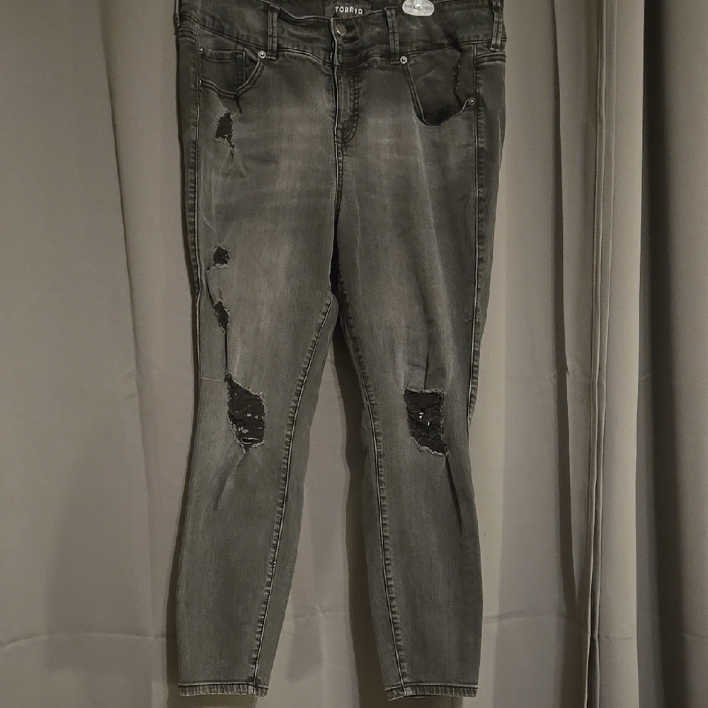 torrid Black-Grey Distressed Skinny Jeans